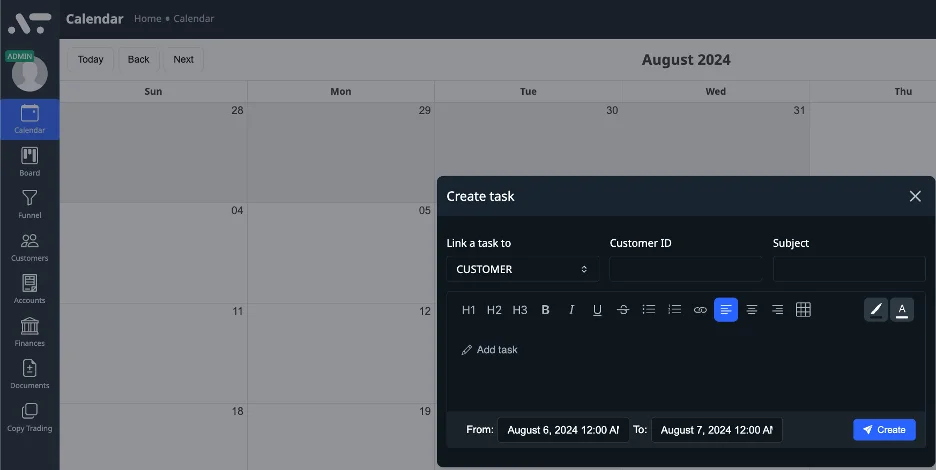 Create tasks directly from the calendar with ScaleTrade CRM